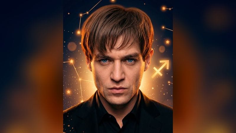 Стилизованный портрет Александра Шепса на фоне тёмного звёздного неба с созвездиями — иллюстрация к разбору его натальной карты