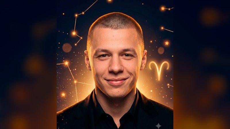 Тёмный ночной пейзаж с зодиакальным кругом и символом Козерога — иллюстрация к разбору натальной карты рэпера MACAN
